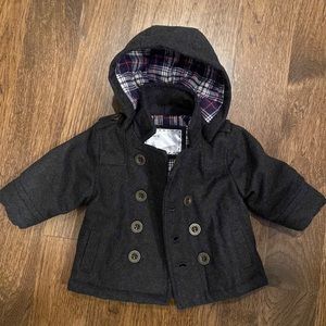 Mothercare England double breasted quilted boys coat detachable hood 3-6 months